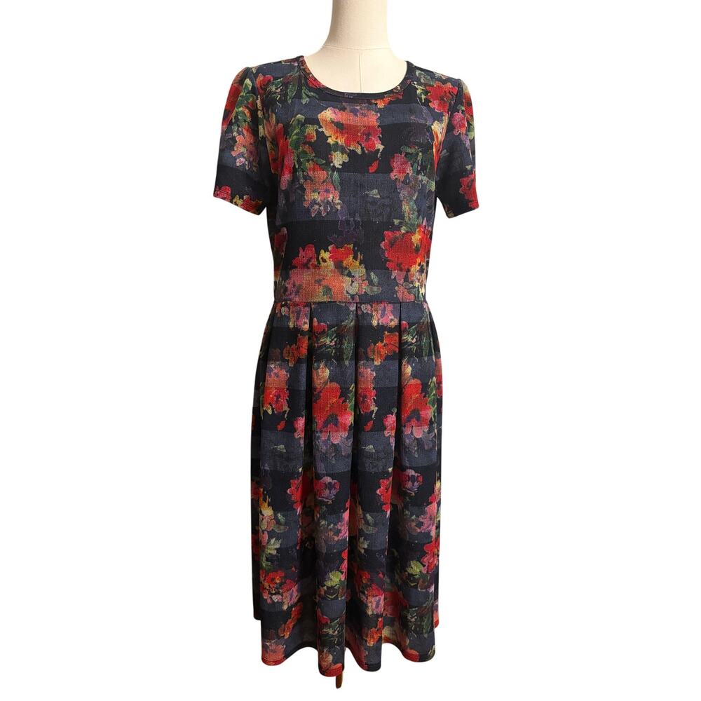 LULAROE Amelia Dress | A-Line Short Sleeve Mid Length Fall Floral Colors | XL